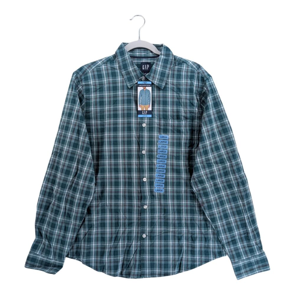 Gap Poplin Shirt Mens L Sagebrush Green Plaid Long Sleeve Button Down Workwear
